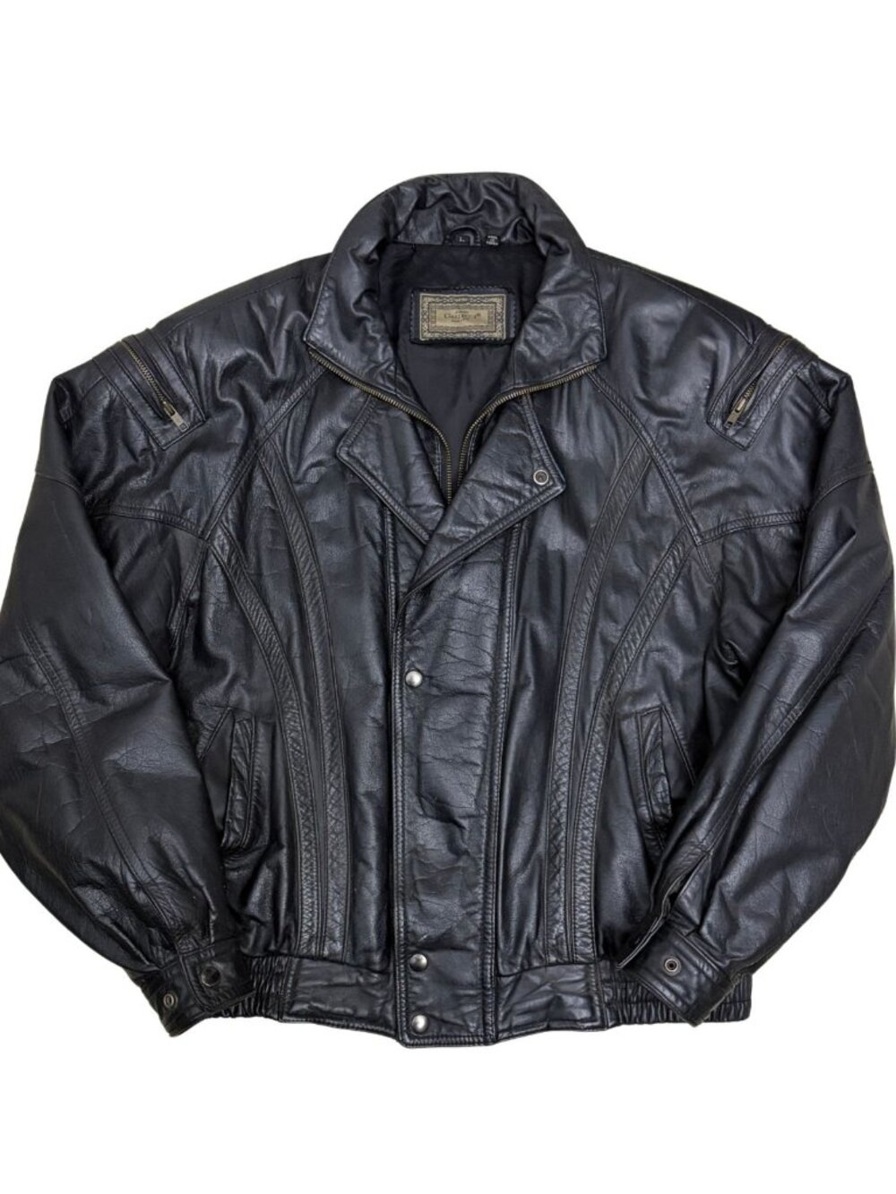 Vintage GALLUCCI LEATHER Coat Korean Bomber Black Retro Jacket Mens Large - Picture 1 of 6